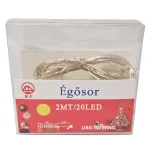 LED fénysor, 20 LED-es, 2m-es, melegfehér