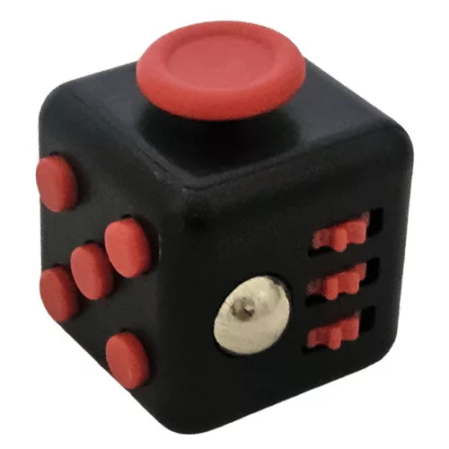 Fidget toys, fidget cube, stresszoldó kocka, kb. 3x3cm, akasztóval, dobozban