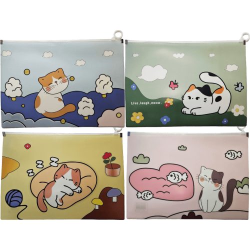 Irattartó tasak A/4 (24x33cm), simítózáras, műanyag, cicás, többféle