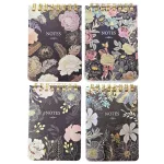 Mini spirál notesz, A/7, 7x10cm, metál virágos mintával, többféle változat