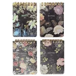 Mini spirál notesz, A/7, 7x10cm, metál virágos mintával, többféle változat