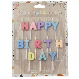 Születésnapi gyertya, Happy Birthday felirat, színes
