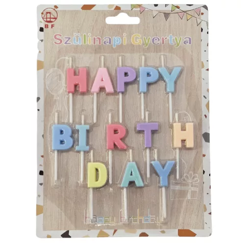Születésnapi gyertya, Happy Birthday felirat, színes