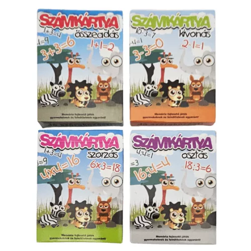 Számkártya, oktató kártya, 4 féle (összeadás, kivonás, szorzás, osztás)