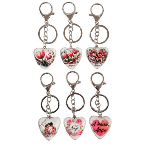 Szív alakú kulcstartó anyák napjára, műanyag, 3,5cm, többféle