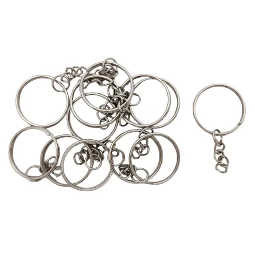 Kulcstartó karika mini lánccal, 23 mm átmérő