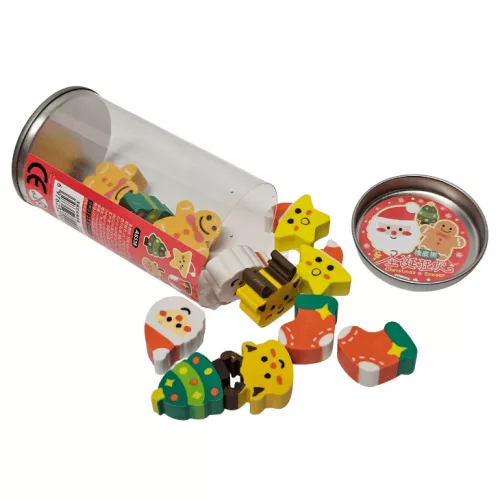Karácsonyi mini radír szett, 12 db radír hengerben