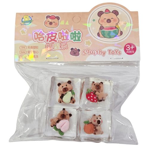 Kapibara stresszlabda, 4 db zselés kocka/csomag, squishy toy