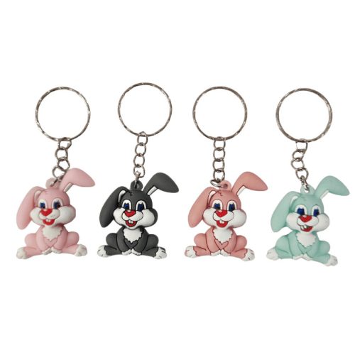 Nyuszis kulcstartó (ülő nyuszik), műanyag, 3x3,5cm, többféle