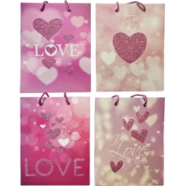   Szivecskés ajándéktáska 23x18xcm, közepes, Love, 4 féle