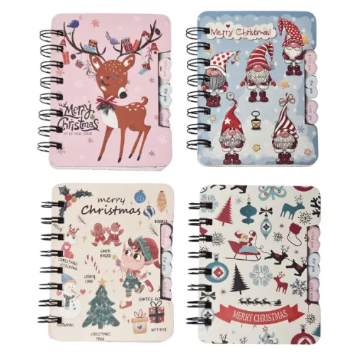 Karácsonyi notesz, spirál, 10x12cm, vonalas, 4 féle