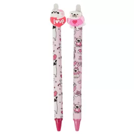   Radírozható zseléstoll, nyomógombos, 0,5mm, HZ-1795, cicás-kutyás szivecskével, többféle változat