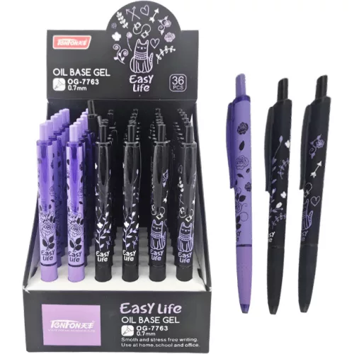 Zseléstoll, 0,7mm, lila-fekete, OG-7763 Easy life, 3 féle