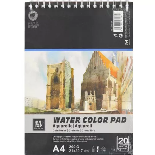 Aquarell vázlatfüzet, spirál, A/4, 20 lapos, 200g, (6003-W)