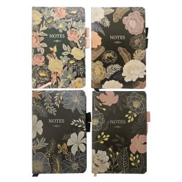   Virágmintás keményfedeles notesz, napló A/6, 10,5x16cm, vonalas, többféle változat (6500-32)