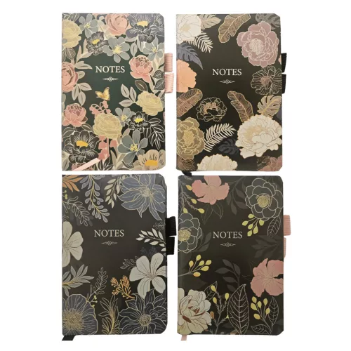 Virágmintás keményfedeles notesz, napló A/6, 10,5x16cm, vonalas, többféle változat (6500-32)
