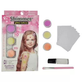   Csillámtetoválás szett, Shimmer (10 sablon, 3 csillámpor, 3 ml ragasztó, ecset)
