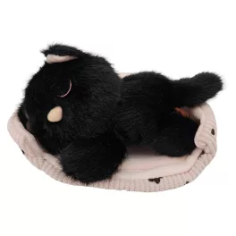   Illatos, cica plüssfigura ágyikóban, fekete, 15 cm hosszú