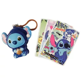 Stitch zsákbamacska stresszlabda, squishy akasztóval és kártyákkal, kb. 5x6cm, tasakban