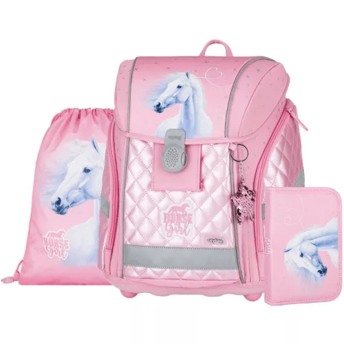 OXY Premium Light mágneszáras iskolatáska szett tolltartóval és tornazsákkal, Horse romantic