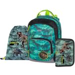 Dinoszaurusz ergonómikus hátizsák, iskolatáska tolltartóval és tornazsákkal, OXY GO Dino, zöld