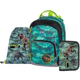   Dinoszaurusz ergonómikus hátizsák, iskolatáska tolltartóval és tornazsákkal, OXY GO Dino, zöld