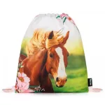 Lovas csatos ergonómikus iskolatáska tolltartóval és tornazsákkal, Premium, zöld-rózsaszín