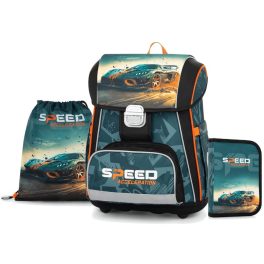   Autós csatos ergonómikus iskolatáska tolltartóval és tornazsákkal, Premium, Speed Acceleration