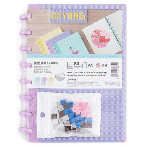 Brick jegyzetfüzet, notesz A/5, spirál, vonalas, keményfedeles alaplappal és kockákkal, lila