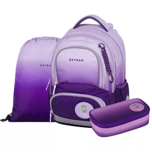 OXY Next iskolatáska szett, hátizsák tolltartóval és tornazsákkal, Purple, lila