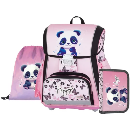 OXY Premium csatos iskolatáska szett tolltartóval és tornazsákkal, Panda