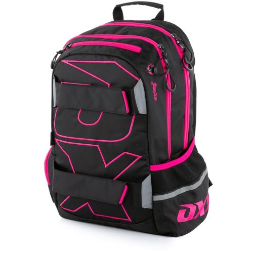 OXY Sport hátizsák, iskolatáska, 3 rekeszes, 46x32x15cm, black line pink, fekete-rózsaszín