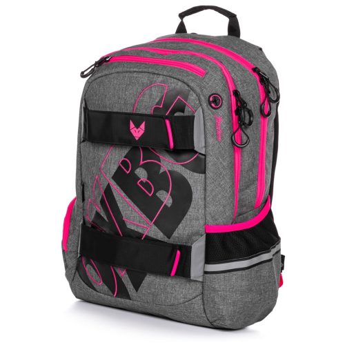 OXY Sport hátizsák, iskolatáska, 3 rekeszes, 46x32x15cm, grey line pink, szürke-rózsaszín