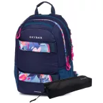 OXY Sport hátizsák, iskolatáska beledobálós tolltartóval, 3 rekeszes, 46x32x16cm, Flowers Blue, sötétkék virágos