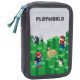 Minecraft mintás tolltartó 2 emeletes, üres, playworld, zöld-szürke