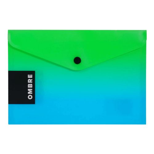 Irattartó tasak A/5, patentos, műanyag, OMBRE, zöld-kék