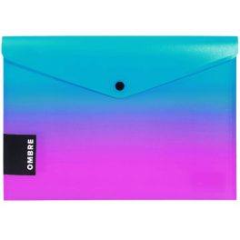   Irattartó tasak A/4, patentos, műanyag, OMBRE, türkiz-rózsaszín