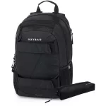 OXY Sport hátizsák, iskolatáska beledobálós tolltartóval, 3 rekeszes, 46x32x16cm, Black, fekete