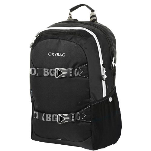 OXY Sport hátizsák, iskolatáska, 3 rekeszes, 46x32x15cm, Black & White, fekete-fehér