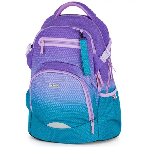 OXY Ombre hátizsák, iskolatáska, 4 rekeszes, 43x32x20cm, Blue - Pink, lila-rózsaszín