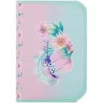 Virágos tolltartó klapnis, üres, rózsaszín-zöld