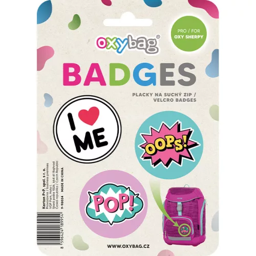 Öntapadós jelvényszett OXY Sherpy hátizsákhoz, 3 db/szett, OXY Sherpy Crazy Badges, lányos