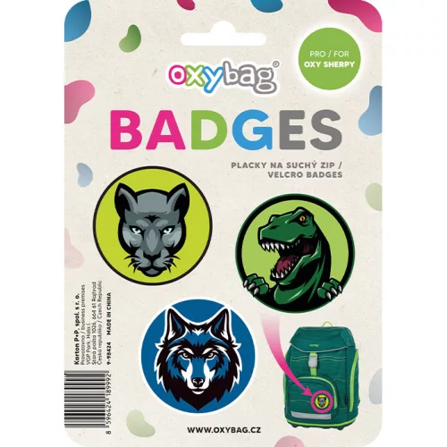 Öntapadós jelvényszett OXY Sherpy hátizsákhoz, 3 db/szett, OXY Sherpy Animal Badges, fiús