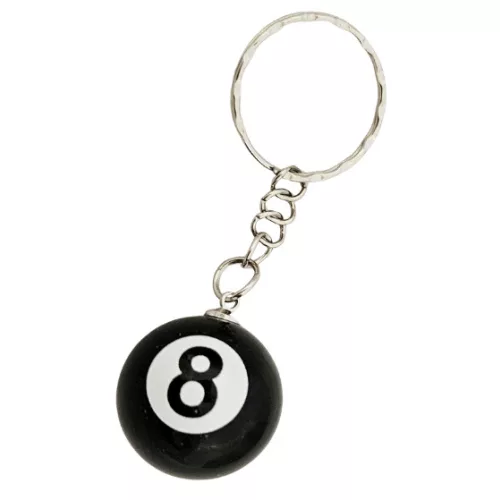 Biliárd golyó kulcstartó, 8-as, fekete, kb. 2,5cm-es