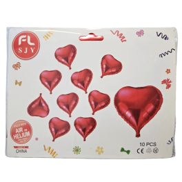   Szív alakú lufik, fólia, 10 db/csomag (1 db 56x60cm, 9 db 25x25cm)