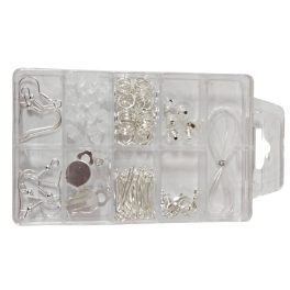   Szerelék ékszerkészítéshez, gyöngyfűzéshez 6x9,5cm-es dobozban