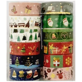   Karácsonyi washi tape 12 db/csomag, AL4210, zöld-piros-fehér-kék