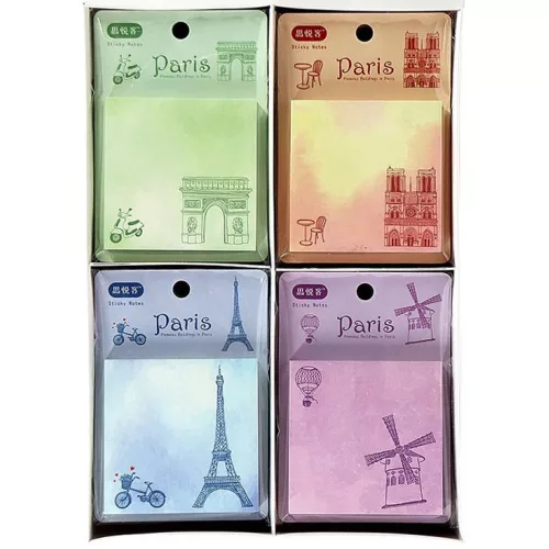 Öntapadós jegyzettömb, 70x70mm, Párizs, többféle mintával