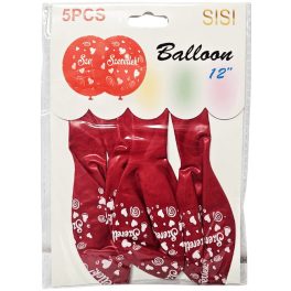   Piros "Szeretlek!" feliratú lufik, gumi, 5 db/csomag (12")