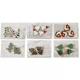  Karácsonyi medálok, kb. 1,5-2 x 1,5cm, 4 db/csomag, többféle változat